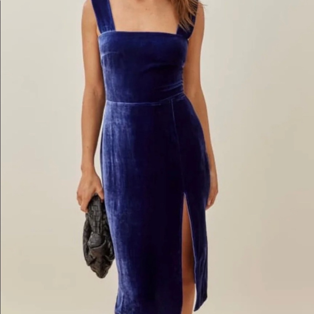Reformation Navy velvet dress